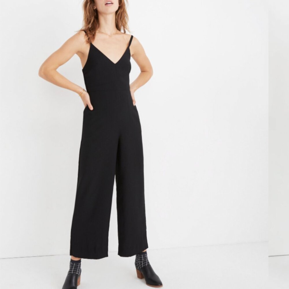 Madewell Thistle Cami Jumpsuit Black Wide Leg Office Minimalist Wedding Size 6